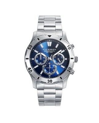 VICEROY Herren Chronograph Uhr 401135-37 Edelstahl Blau Zifferblatt 43 mm 100 m