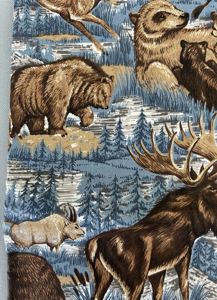 Cranston Bear Deer Wildlife Cotton Fabric Blue Brown 57" x 44" - Image 4 of 4