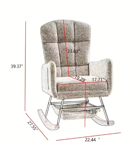 Rocking Chair for Nursery, Upholstered Glider with High Backrest, Nursery Rocker - Image 4 of 4