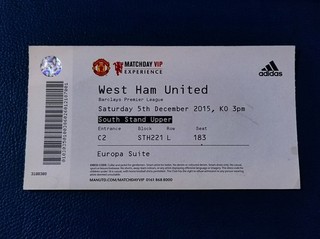 Manchester United vs West Ham United Ticket 2015 Europa Suite