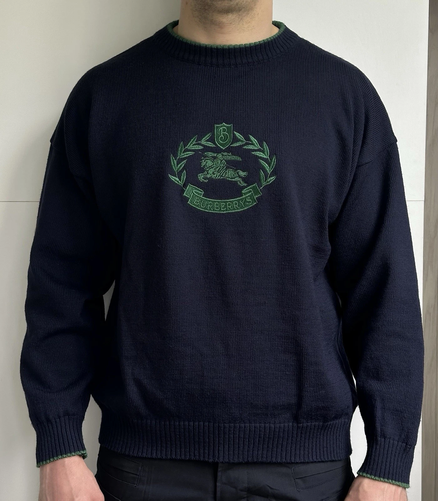 Vintage Burberrys Windbreaker Wool Sweater Men's XL Navy Blue Embroidered Logo
Opens in a new window