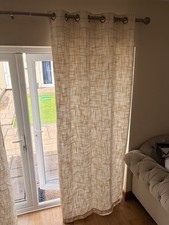 DUNELM  🌸. LONG LENGTH CREAM CURTAINS highland check  RING TOP bedroom lounge 