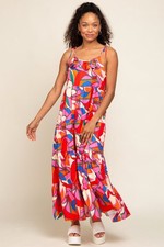Coral Multi-Color Printed Tiered Dress