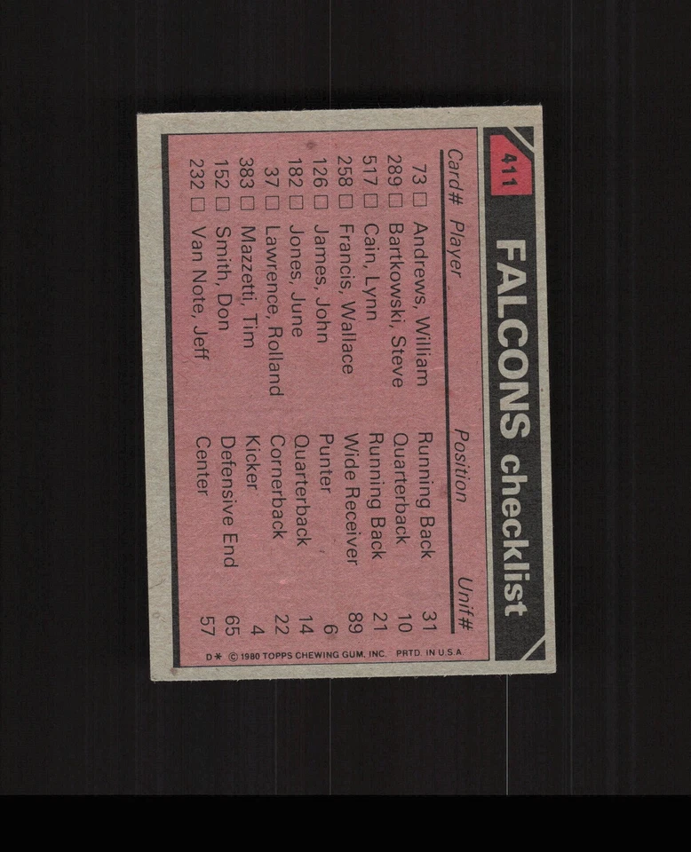 1980 Topps #411 William Andrews Wallace Francis Rolland Lawrence Don Smith - Image 2 of 2