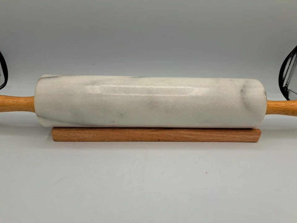 Polished Marble Rolling Pin with Wooden Cradle 10-Inch Barrel - Vintage But NIB - Image 3 of 4