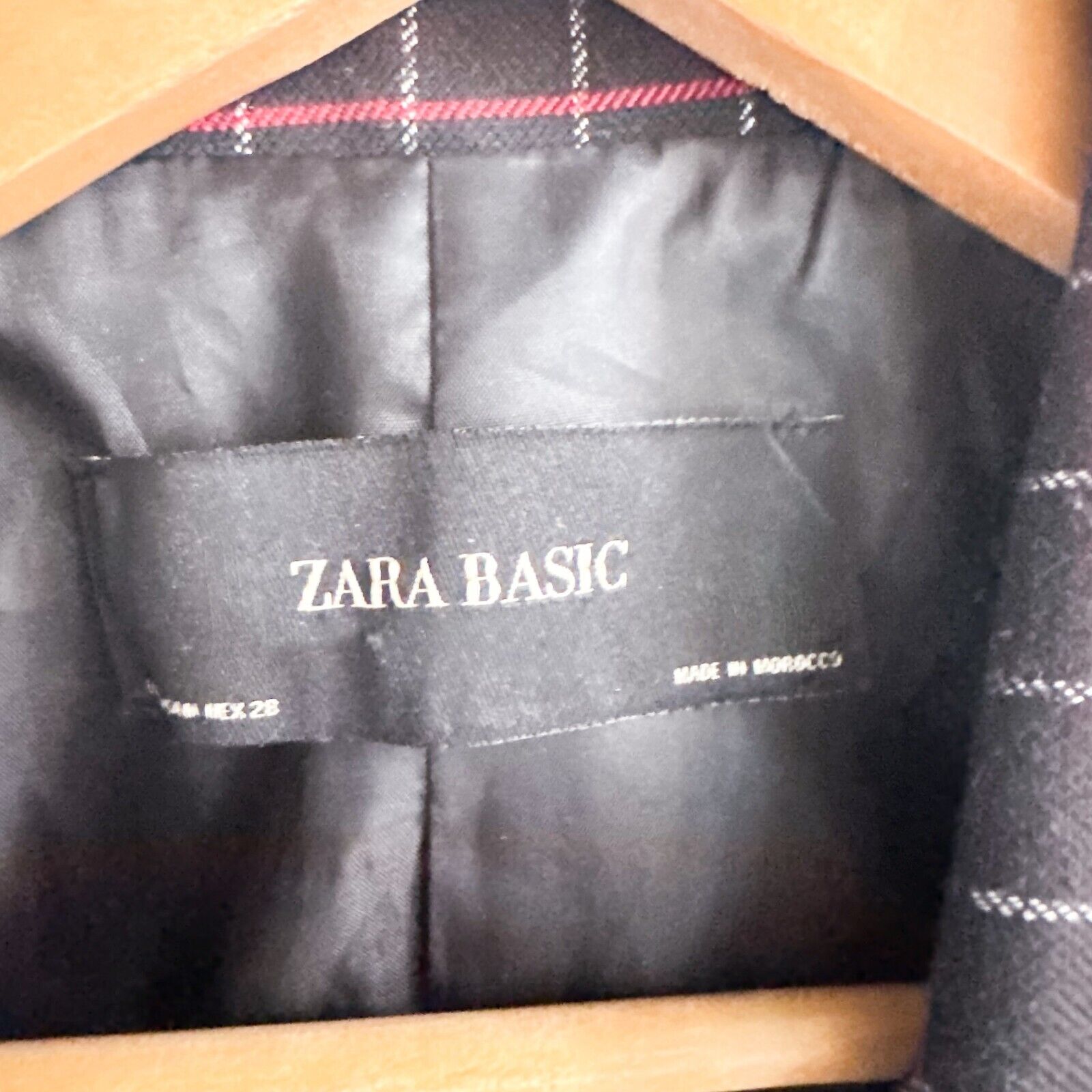 Zara Basic Black Red Window Pane Plaid Double Bre… - image 4