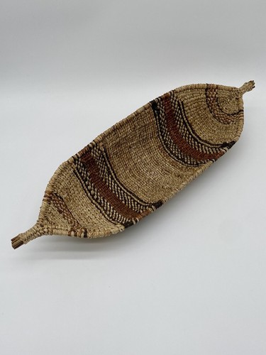 Woven Wicker Basket Oval Braided Storage Display Boho Chic Rustic Boat Style - Picture 2 of 7