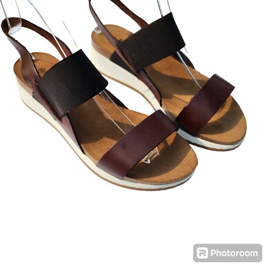 Plakton Bios Sandals Womens 39 US 8 Brown Black Platform Slingback Comfort 