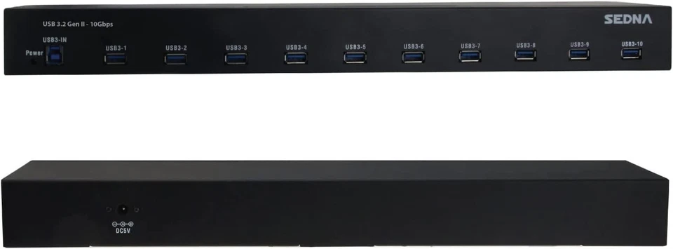 SEDNA - 19 Inch 1U Rack Mount 10 Port USB 3.2 Gen II Hub (10Gbps) with 5V 10A AC - Image 4 of 4