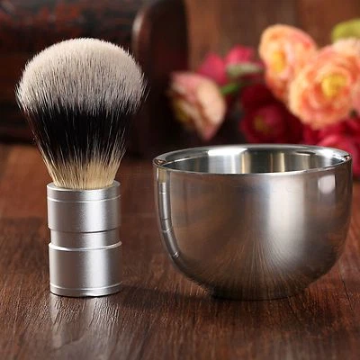 Men‘s Shaving Badger Hair Brush + Stainless Steel Bowl Mugs Barber Tool Kit