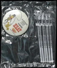 1960’s MR. PEANUTS SWIZZLE STICKS (6 Black & White) & PINBACK BUTTON - Nice