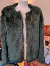 Gorgeous Green Faux Fur Coat Size L By Bershka