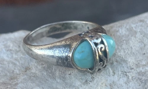 VINTAGE SIGNED PD .925 STERLING SILVER TURQUOISE RING SIZE9 4.4GRAMS NICE PATINA