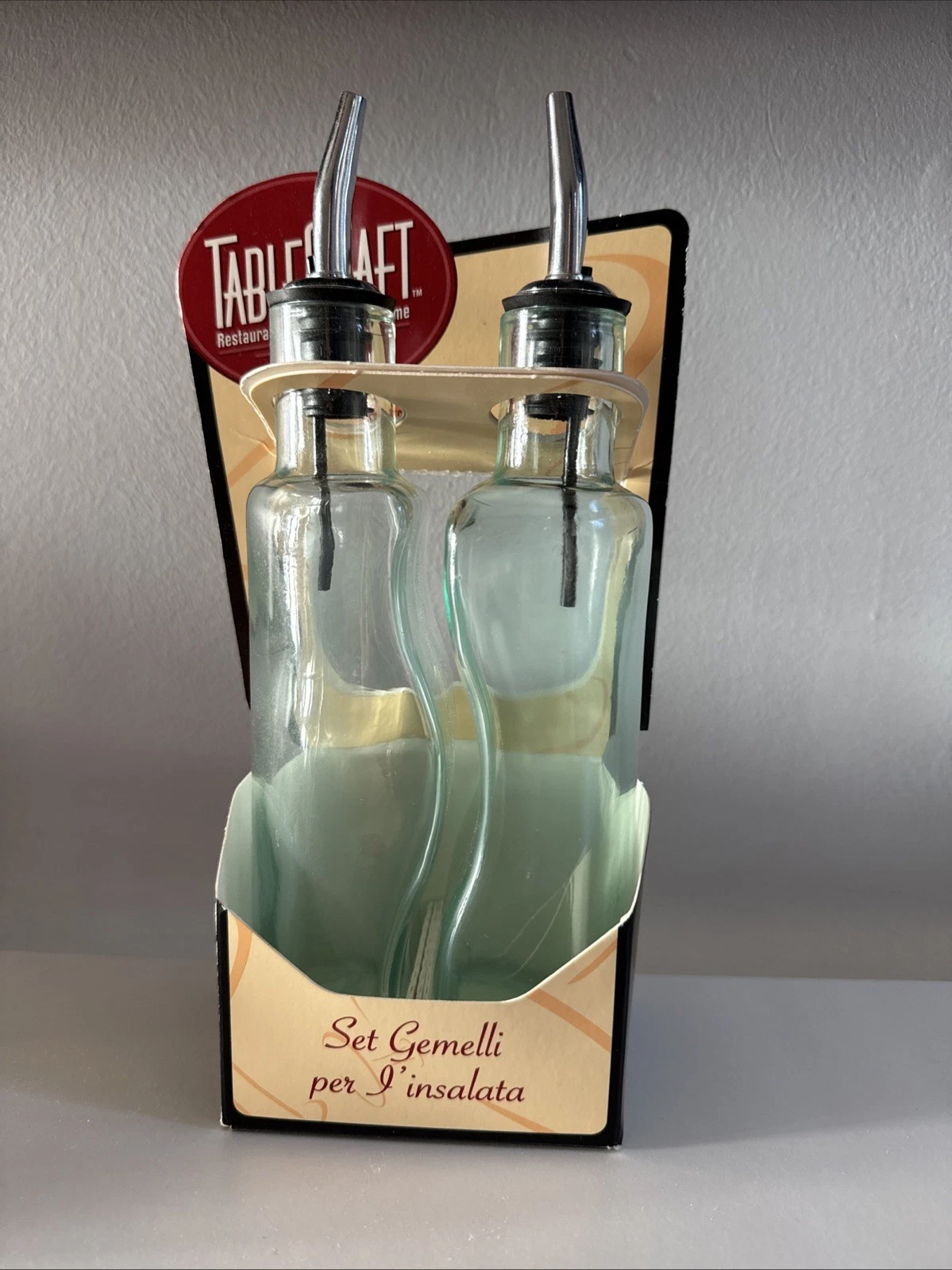 Tablecraft Gemelli Set Oil and Vinegar Bottles Tinted Green SET of Two 8.5 oz