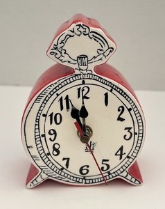 Anthropologie Tick Tock Clock MOLLY HATCH Red Ceramic White Face AS IS READ