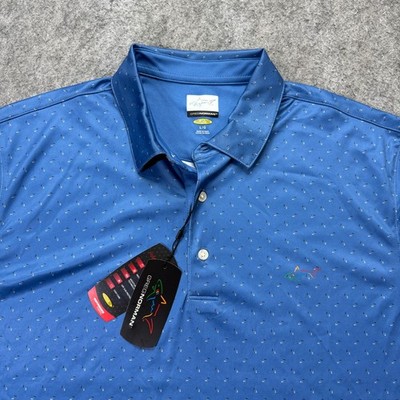 Greg Norman Polo Shirt Men L Slate Blue Performance Golf AOP All Over Print
