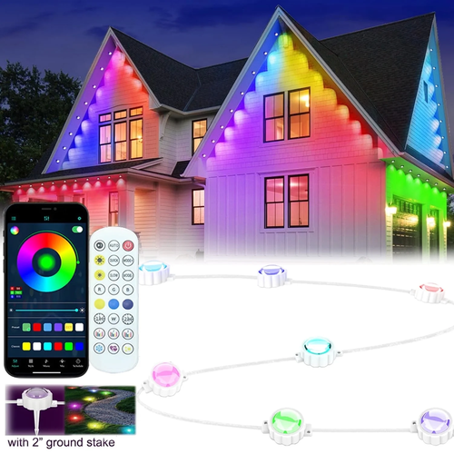 Permanent Outdoor Lights 100FT RGB 72 LED IP67 Waterproof Remote & App ...