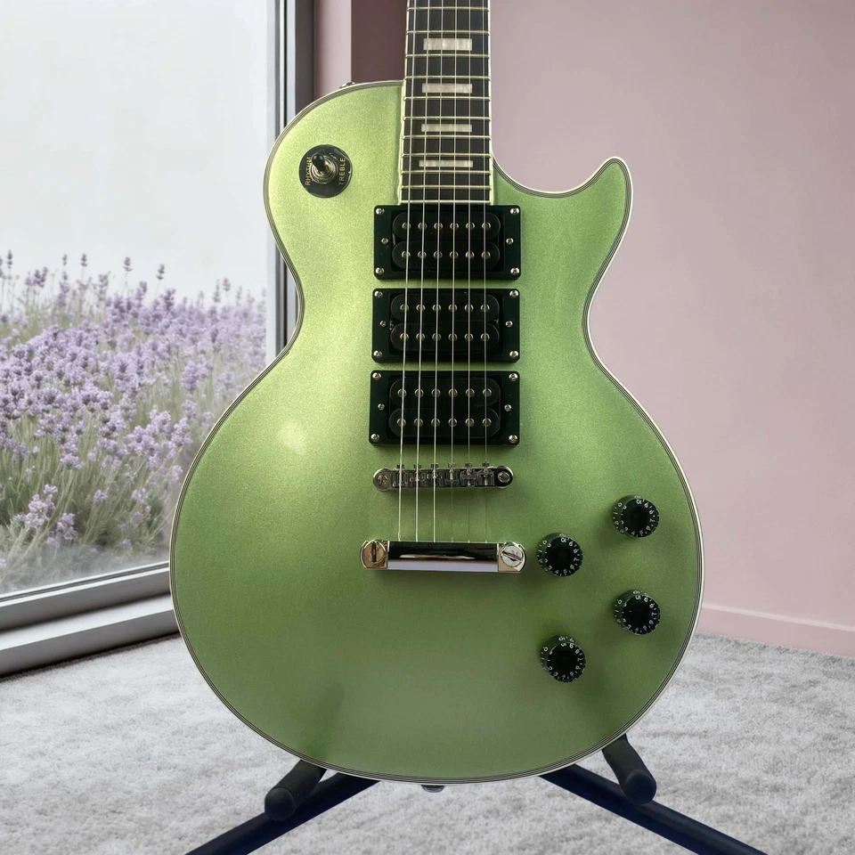 Les Paul Custom Electric Guitar Metallic Green HHH Pickup Diamond Christmas Gift - Image 2 of 4