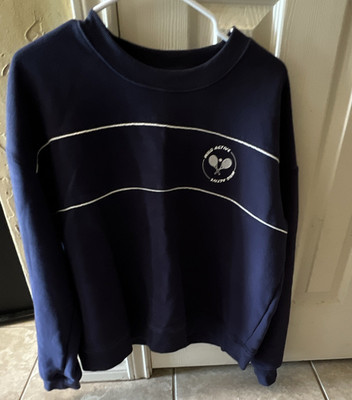 Wilo Crewneck Pullover Sweatshirt Navy/White Striped Logo, Size M