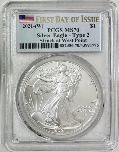2021-W American Silver Eagle Type 2, PCGS MS-70, First Day of Issue, West Point!