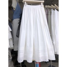 Women  s Cottagecore Boho Elastic Waist Cotton White Eyelet Lace Maxi Skirt