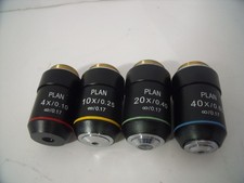 4 - Microscope Plan 4X/.10, 10X/0.25, 20X/0.40, 40X0.65 Microscope Objectives!