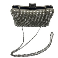 Silver Hardshell Purse or Clutch Rhinestone  Faux Pearls by Lauren LorraineNWOT