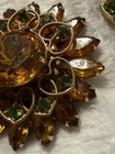 Vintage Judy Lee Topaz Amber Green Rhinestone Starburst Brooch Earrings Set — photo 3