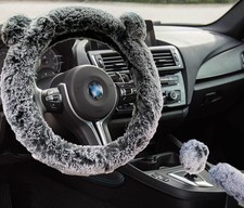 Fuzzy Steering Wheel Cover Cute Fluffy Car Wheel Cover Women Grey Brown Black