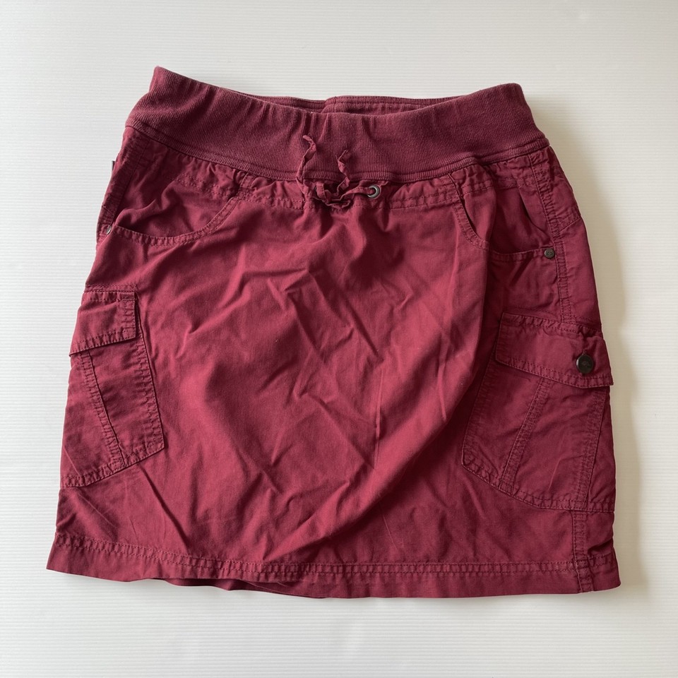 Kathmandu Enact Womens Cargo Skirt Size 10 Merlot Cotton Ribbed Waist Outdoor