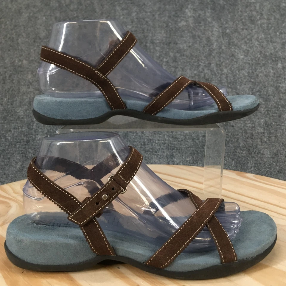 Simple Sandals Womens 8.5 Casual Open Toe Strappy Slingback Brown Blue Suede - Image 2 of 4