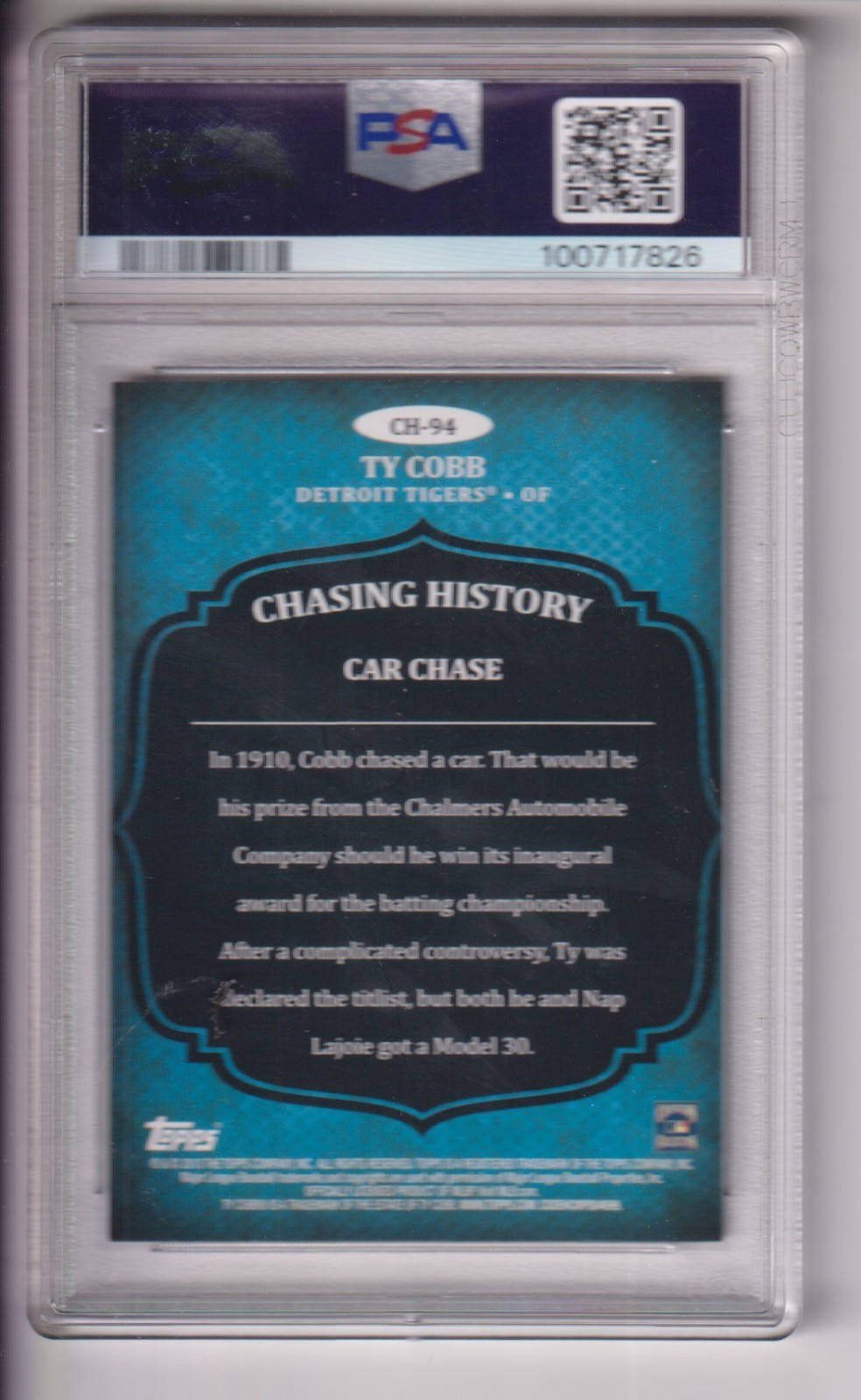 TY COBB 2013 TOPPS BASEBALL CHASING HISTORY CARD #CH-94 PSA GRADED 9 MINT view 2