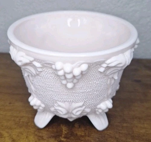 3.5” Jeanette Shell Pink Milk Glass Hobnail Grape Pattern Footed Sugar Bowl Jar