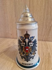 Österreich Bierkrug mit Wappen und Zinndeckel Austria B11