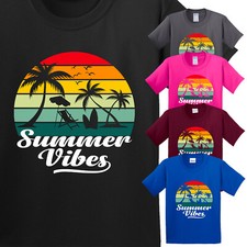 Summer Beach Vibes Kid's T-Shirt Holiday USA Cool Party Funny New Gift Tee