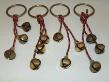 4 Vintage Christmas Jingle Bells on Rope Ribbon Door Ornament 10.5" long