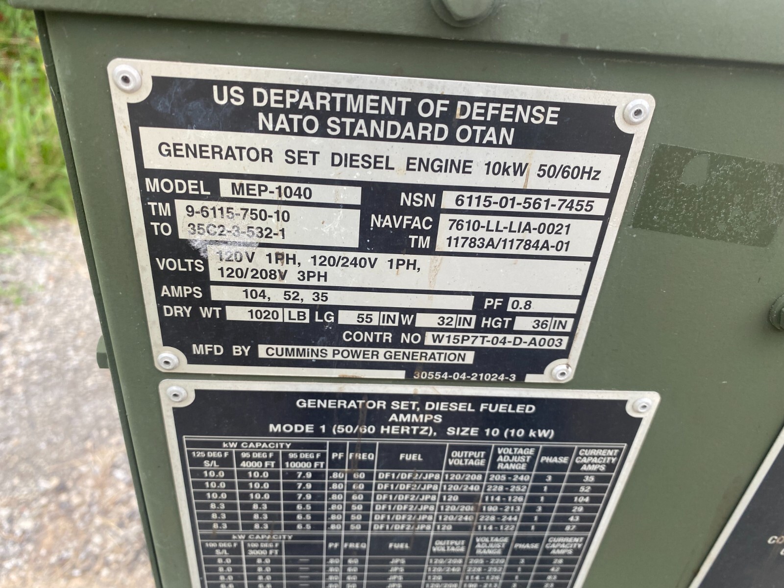 Cummins MEP1040 AMMPS 10KW Tactical Grelly USA