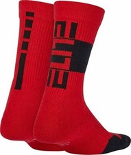 Nike Elite Crew Socks 2 PK Kids Youth 5-7 Red-Black Swoosh Logo Shoe 7C-10C NEW