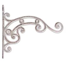 White Plant Hanger Basket Hook Cast Iron Distressed Rustic Antique Style