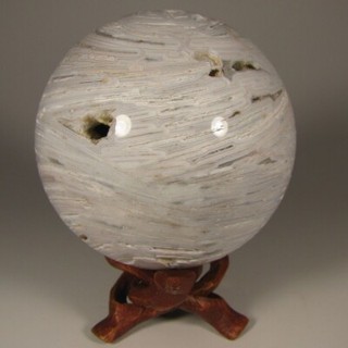 2.8" WHITE LACE AGATE Polished Gemstone Sphere w/ Stand – Mexico 71mm 1 lb.