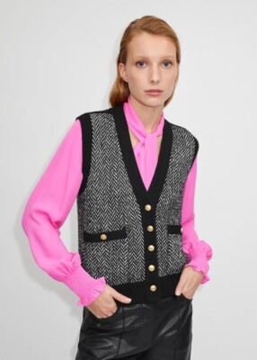 NWT Me + Em Monochrome Chevron Vest Wool M 