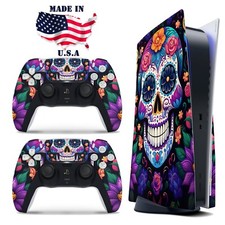 PS5 Disc Version Console  Controller Vinyl Skin Decal Wrap Sugar Skull Flowers