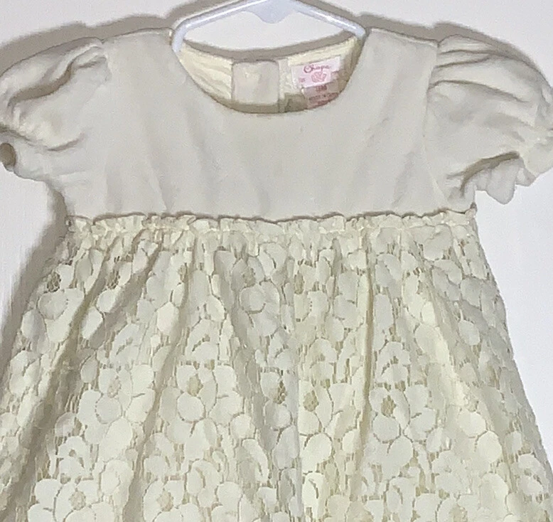 Vestido Chaps Bebé Niña Talla 9M Marfil Manga Corta Terciopelo Top Encaje Floral Parte Inferior Foto 3 de 4