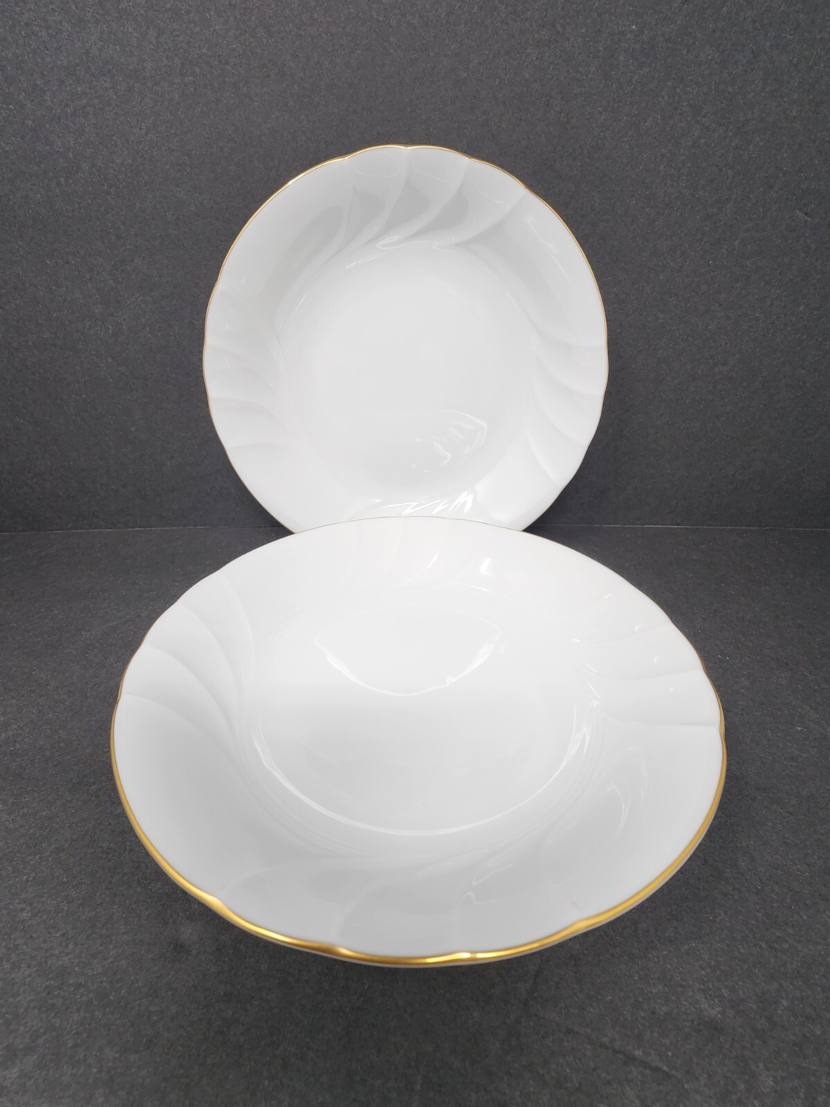 Set of 2 Mikasa Wedding Band Gold Trim L9709 White China Soup Cereal Coupe Bowls-image