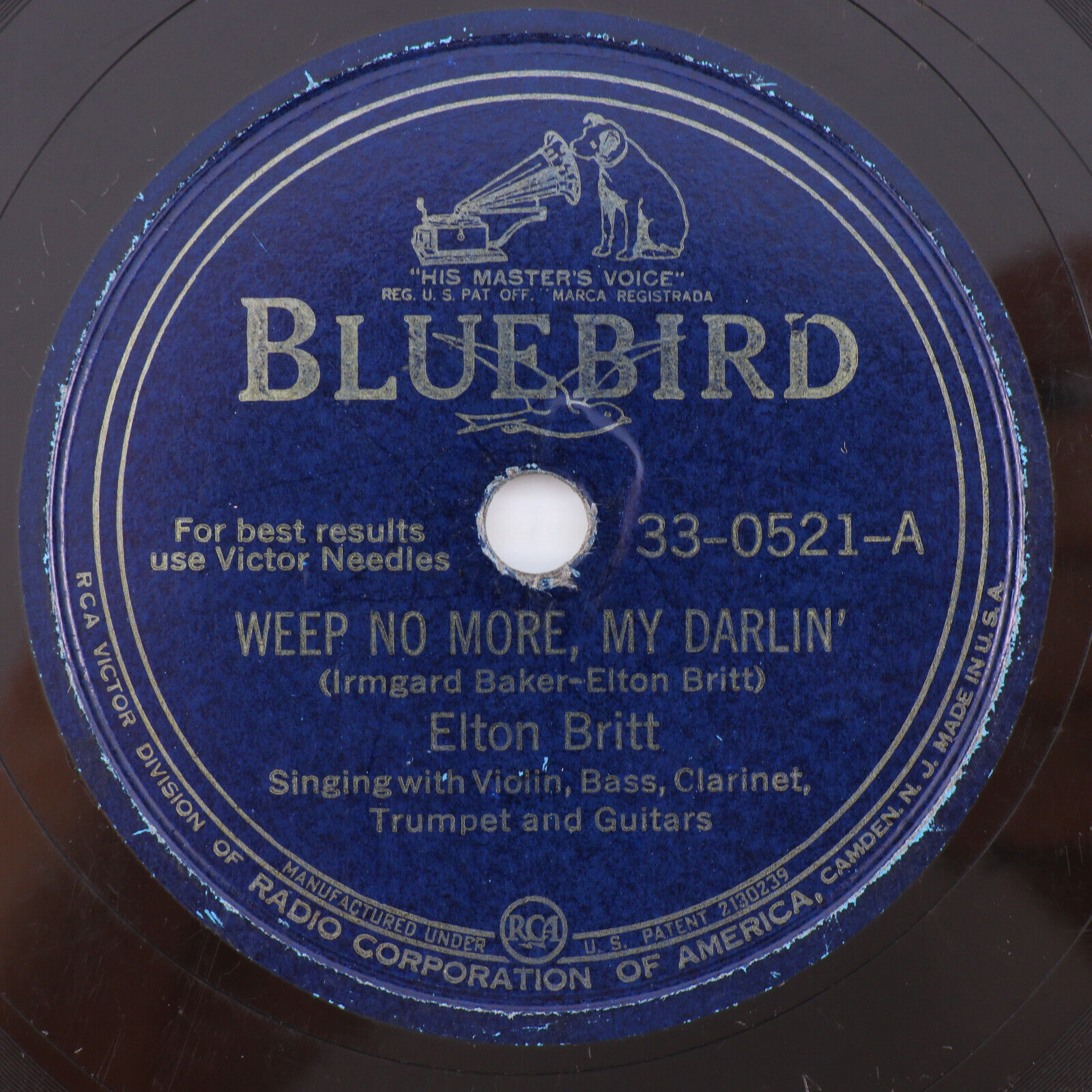 Elton Britt – Weep No More, My Darlin' / Someday - 1945 78 rpm Record 33-0521