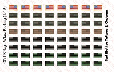 1/12 Scale Waterslide Decals: US Flag Shoulder Patches on White Backing