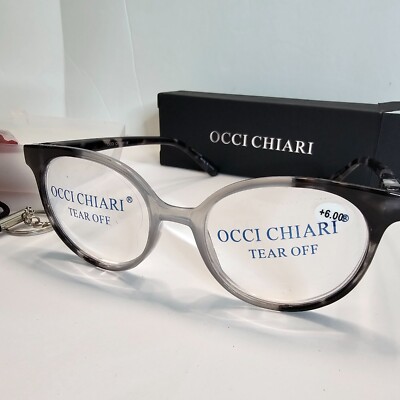 Occi Chiari Reading Glasses Gray Black Marble Look Cat Eyes