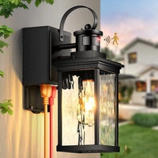 Outdoor Porch Light with GFCI Outlet, Motion Sensor Outdoor Wall Sconce Lantern