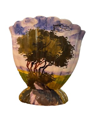 Vtg Marmaca Fan Shape Vase San Marino Hand Painted Italy 7.5