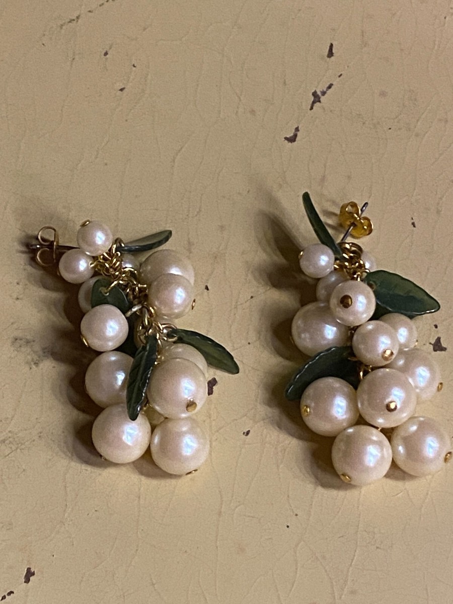 Studex Vintage Multi Faux Pearl Dangle Pierced Post Earrings Gold tone 2" View 2